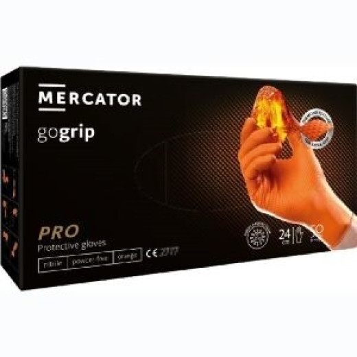 Рукавички нітрилові неприпудрені нестирильні -MERCATOR GoGrip Orange XL 50 шт. (RP30025005)