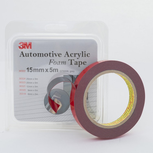 Двосторонній скотч 3М Foam 15 мм x 5 м x 0.8 мм Темно-сірий GT 6008 (30322)