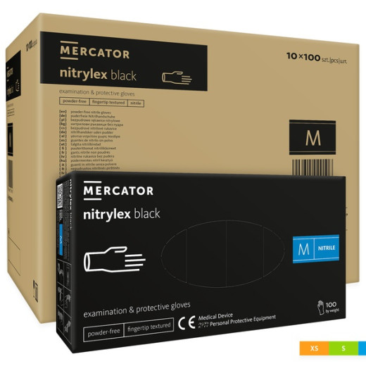 Рукавички нітрилові неприпудрені нестирильні - MERCATOR nitrylex black М 100 шт