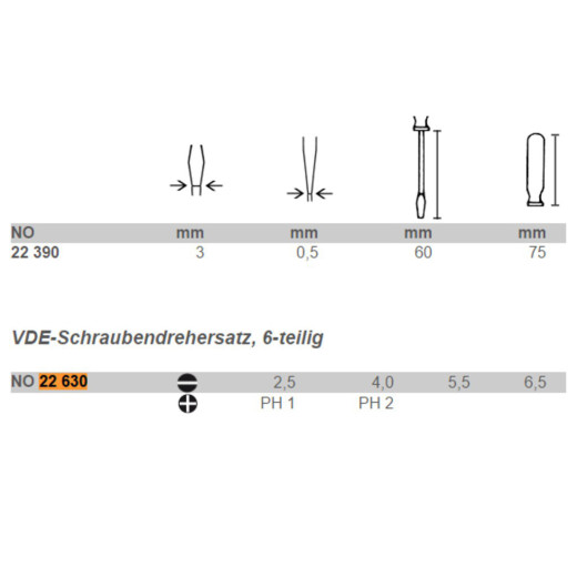 PROXXON 22630, Набір ізольованих викруток VDE, 6 предметів