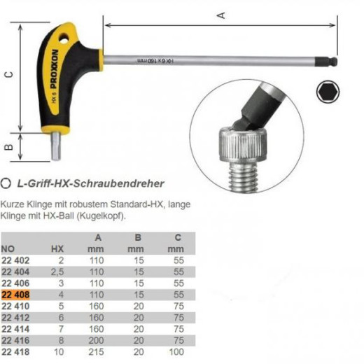 PROXXON 22408, Викрутка HX з L-подібною ручкою
