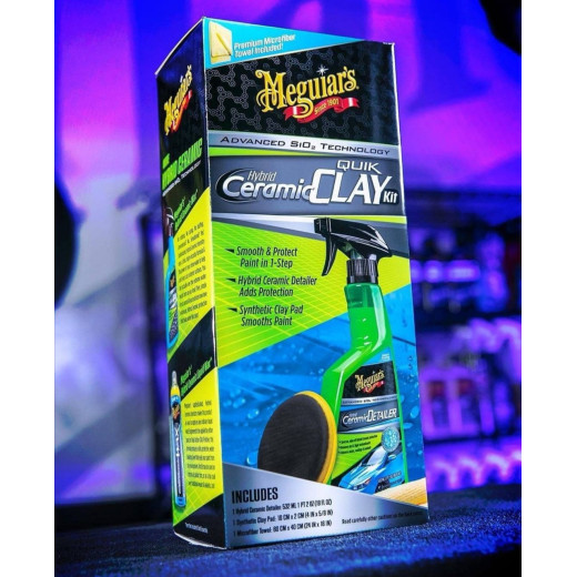 Набір для очищення кузова з ефектом кераміки Meguiar's Hybrid Ceramic Quik Clay Kit.