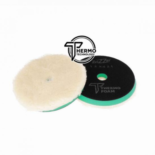 Полірувальний круг-пад хутряний ZviZZer Ø140/30/125 Thermo Wool Pad green зелений, жорсткий термо поролон ZV-TW00014030HC