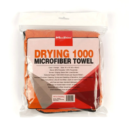 Рушник мікрофібровий для сушки - MaxShine Microfiber Drying Towel 40x40 см. 1000 gsm помаранчевий (1064040O)