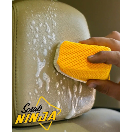 Скраб ніндзя для шкіри, вінілу та пластику - Autofiber Scrub Ninja 13х6 см. біло-жовтий (SN-ANGLE4W)